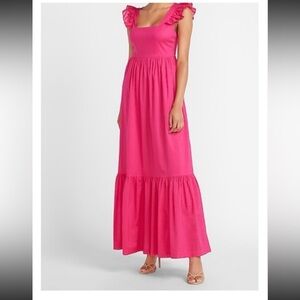 NWT EXPRESS Anthropologie pink cotton ruffle square neck maxi Dress Sz XS